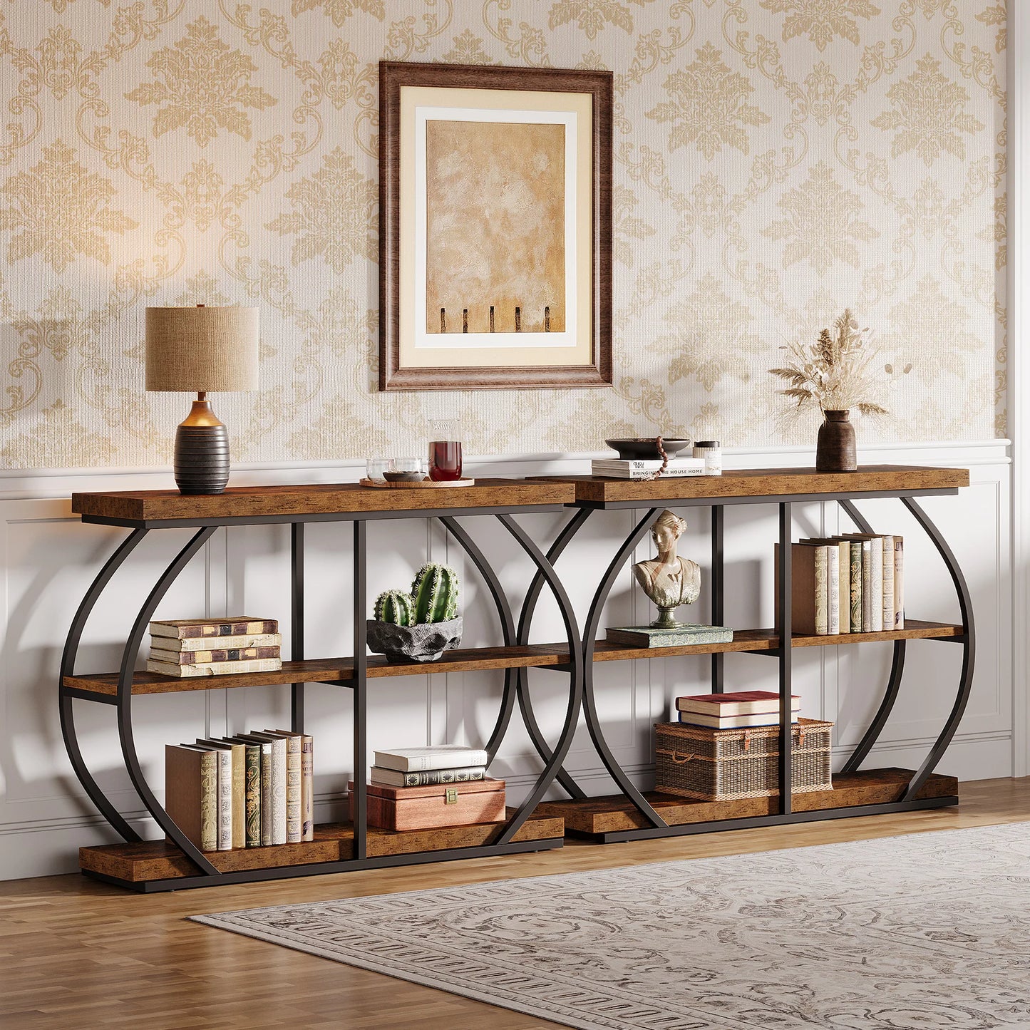 Tribesigns 41.3" Console Table, Industrial 3-Tier Entryway Table with Arched Metal Frame and Storage Shelves for Living Room