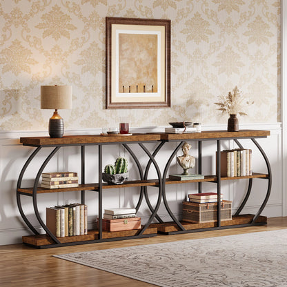 Tribesigns 41.3" Console Table, Industrial 3-Tier Entryway Table with Arched Metal Frame and Storage Shelves for Living Room