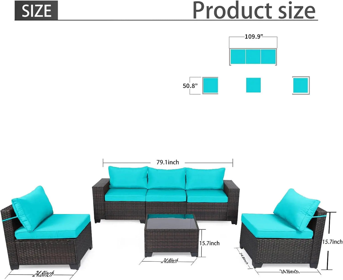 4 Pieces Patio Rattan Furniture Set, Outdoor Wicker Sofa Set with Tempered Glass Coffee Table, Cushions, All Weather Rattan Con