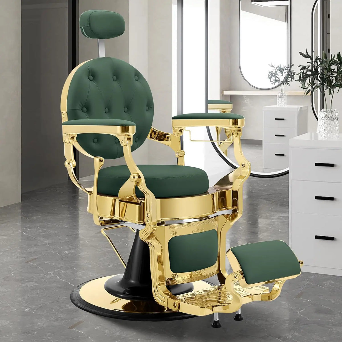 Heavy Duty Barber Chair for Barbershop,Reclining Salon Chair for Hair Stylist, 360° Swivel, Adjustable Footrest and Headrest