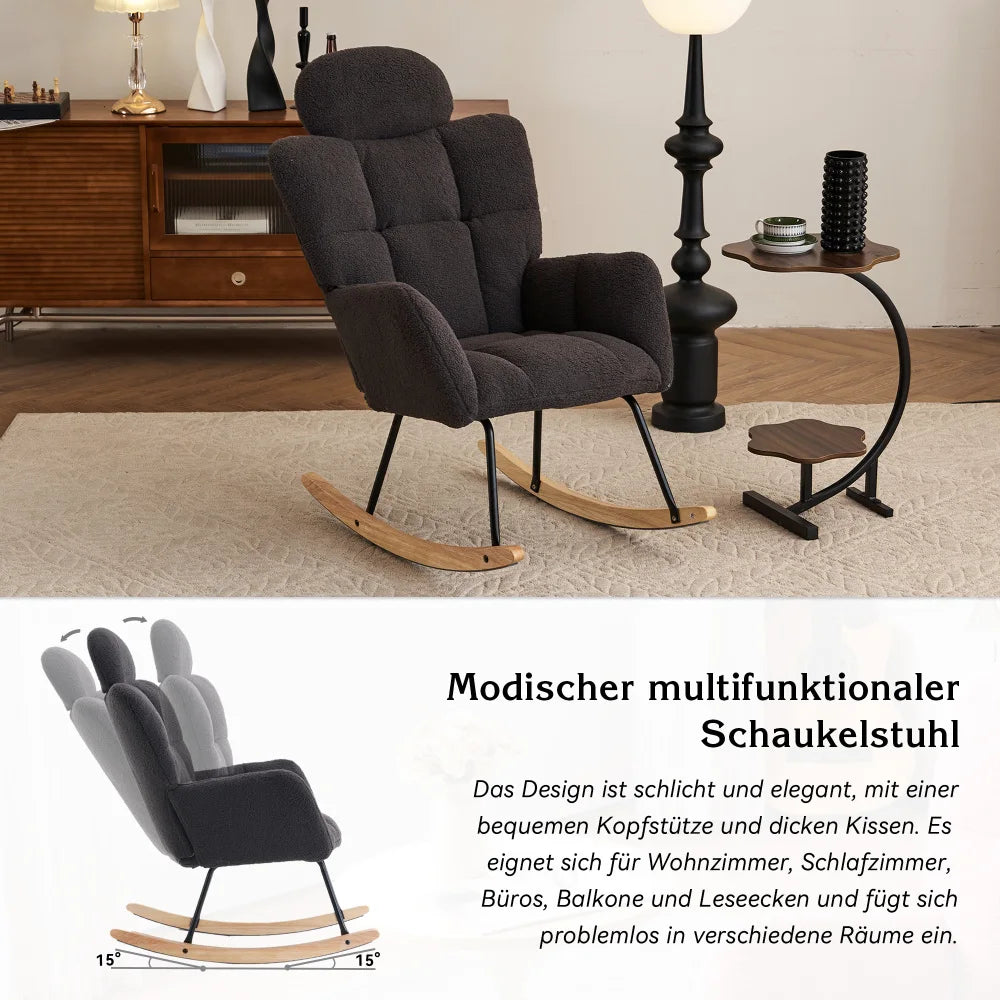 Modern Swing Chair in Teddy Fabric with Tufted Cover Upholstered Seathigh backrest for Living and Bedroom