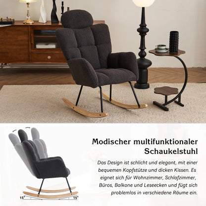 Modern Swing Chair in Teddy Fabric with Tufted Cover Upholstered Seathigh backrest for Living and Bedroom