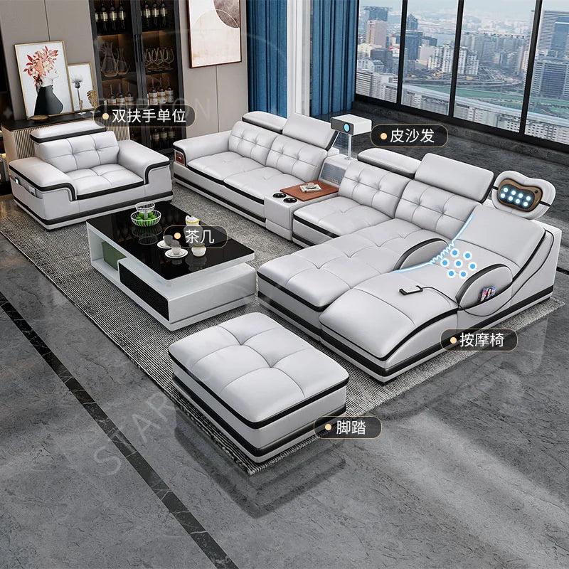 Sofa Modern Living Room Sofas Massage Leather Living Room First Layer Cowhide Intelligent Multifunctional Mobile Phone Charging