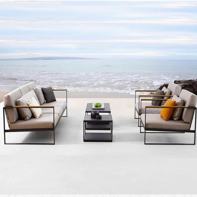 Customized outdoor leisure sofa cafe aluminum alloy lazy sofa coffee table hotel garden balcony villa furniture