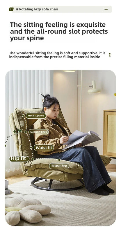 New Rotating Sofa Chair, Living Room Balcony Fabric Lazy Sofa, Adjustable Backrest Rotating Leisure Chair Swivel Chair