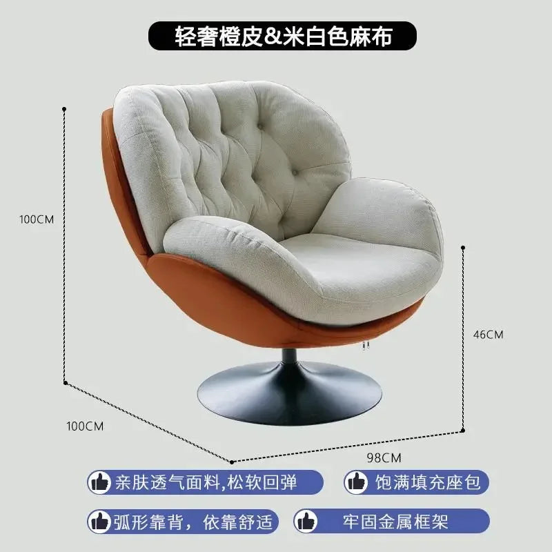 Ergonomic Reclining Chair for Living Room, Grey Nordic Style, Back Support, Rotating Footrest, Luxury Decoration