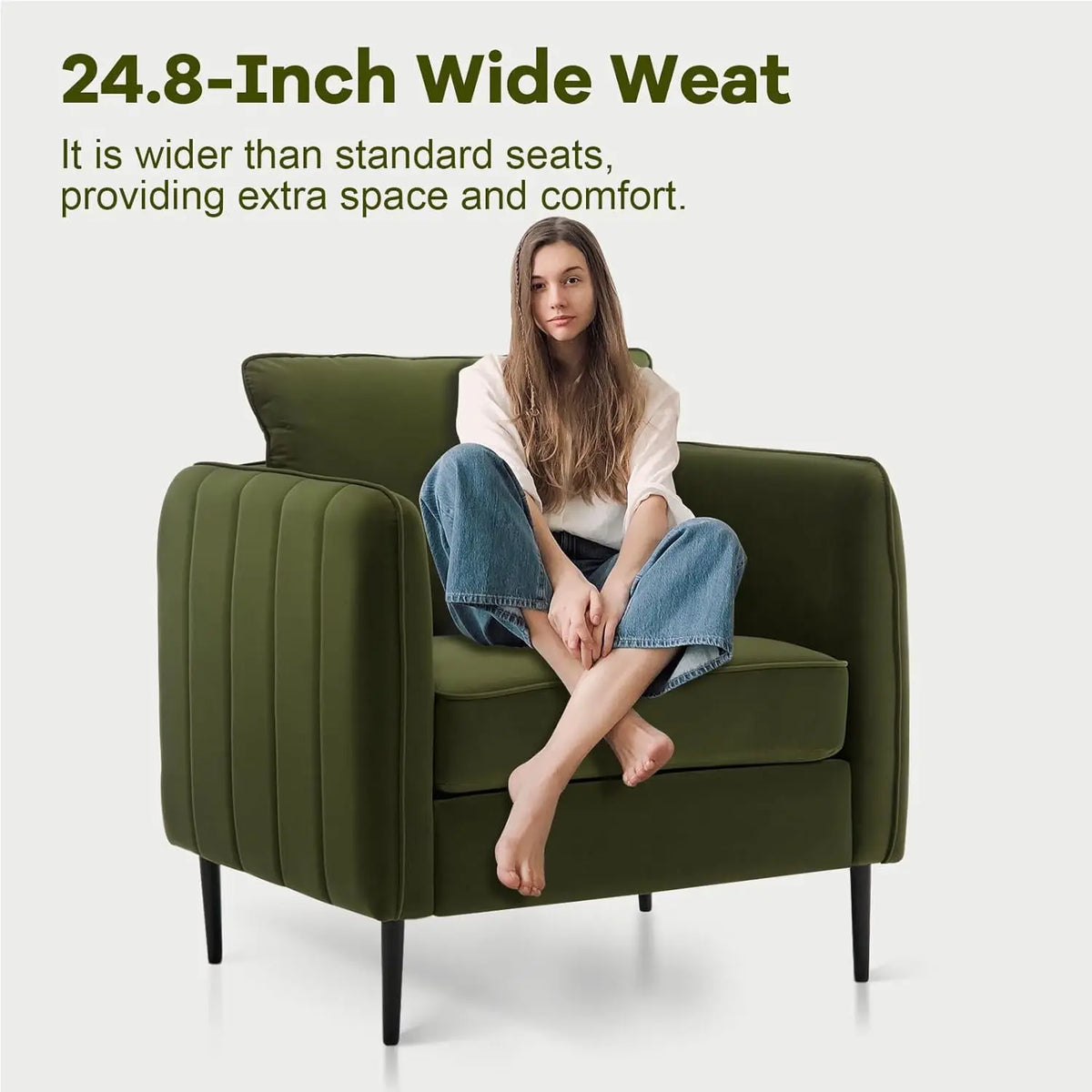 Modern Upholstered Sofa Chair, Velvet Accent Chairs Set of 2, Comfy Armchair with Thick Cushion & Metal Legs, Customized