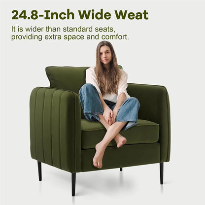Modern Upholstered Sofa Chair, Velvet Accent Chairs Set of 2, Comfy Armchair with Thick Cushion & Metal Legs, Customized