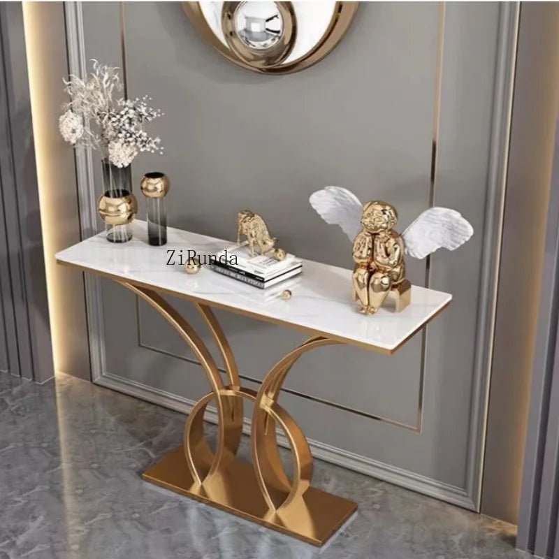 Narrow Gold Art Console Table Simple European Living Room Luxury Gold Corridor Console Table