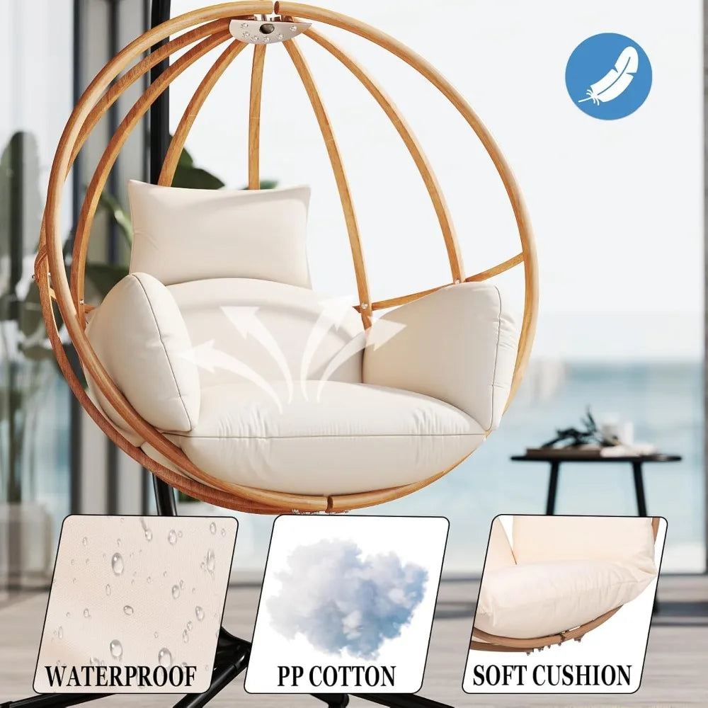 Outdoor Balcony Egg Swing Chair with Cushion for Patio Relaxation