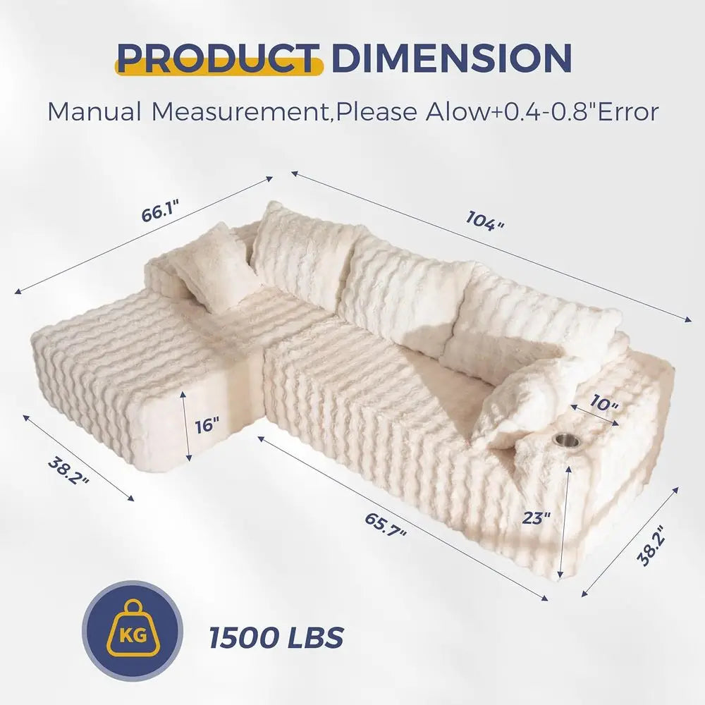L-Shaped 104 Sectional Sofa, Modern Living Room Couch, Sleeper with Deep Seat, No Assembly,