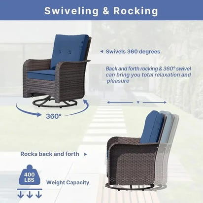 13-Piece Outdoor Furniture Set with 2 Swivel Chairs and Gas Fire Pit, Includes 10 Cushions for Patio Conversation