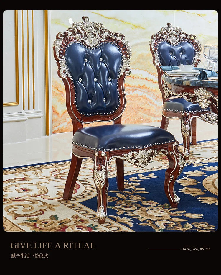 HLZ European Style Dining Table New Luxury High-End Solid Wood Home Marble French Retro Table and Chair Set Villa
