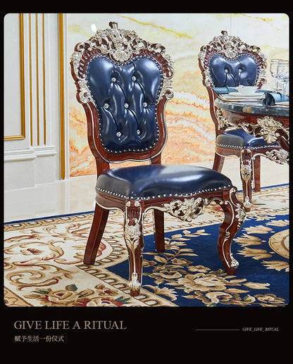 HLZ European Style Dining Table New Luxury High-End Solid Wood Home Marble French Retro Table and Chair Set Villa