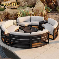 Nordic outdoor sofa coffee table combination simple courtyard waterproof sunscreen circular arc furniture