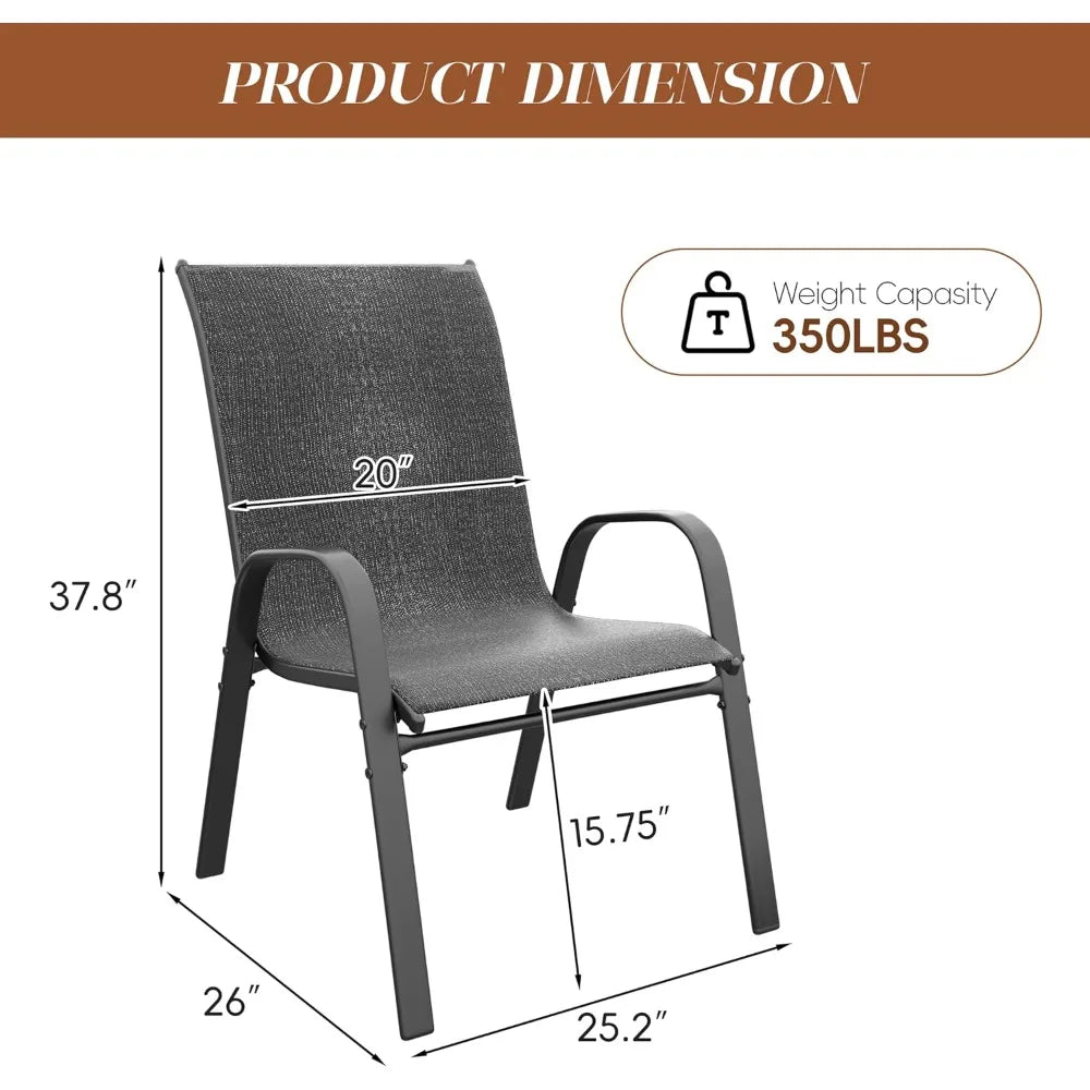 Patio Chairs Set of 6, Outdoor Lightweight Stackable Dining Chairs w/All-Weather Textilene Fabric & Metal Frame, 350LBS Capacit