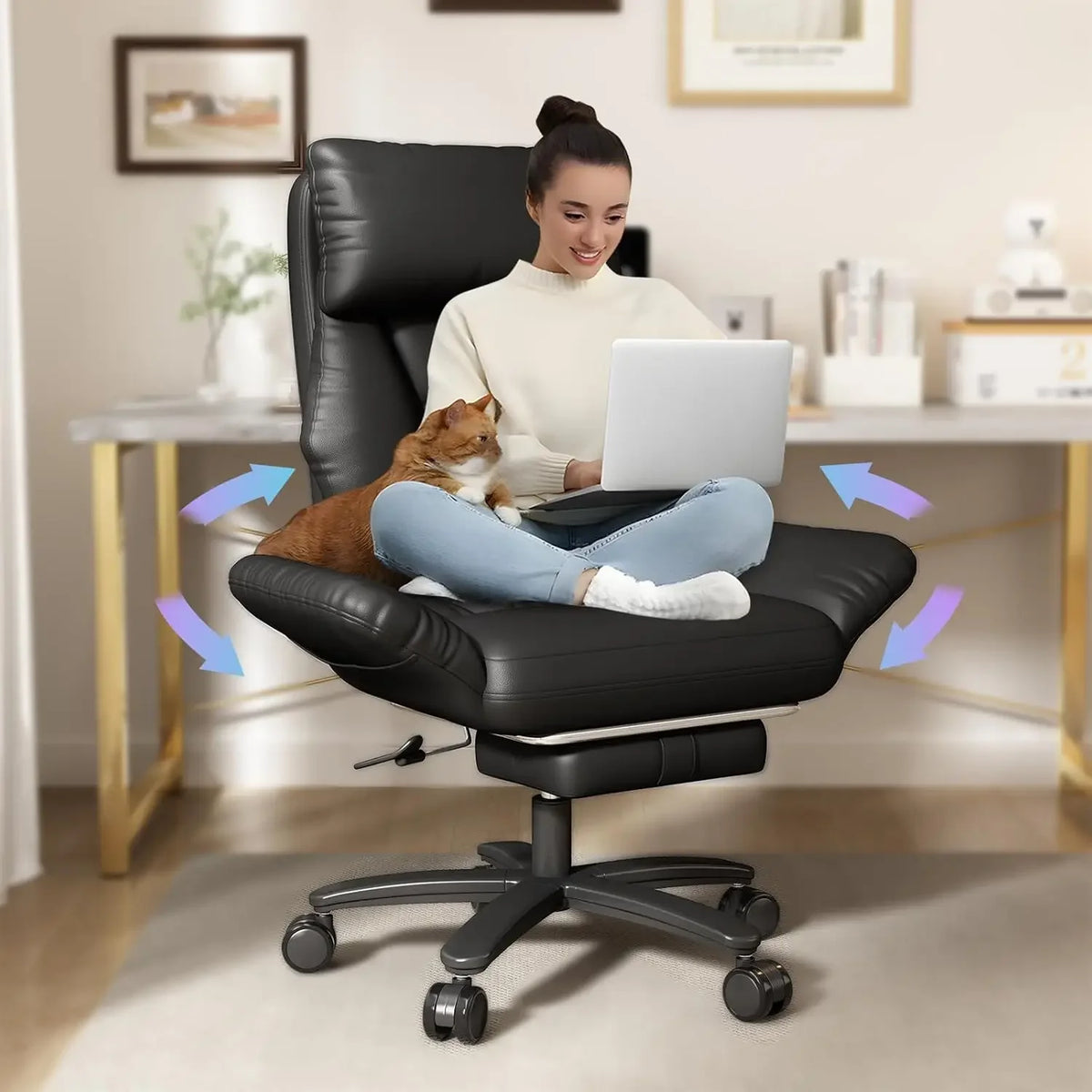 High Back Big And Tall Office Chair with Foot Rest Cross Legged Criss Cross Desk Chair Reversible with Arms for Comfortable