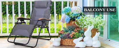 Padded Zero Gravity Lounge Chair Folding Patio Recliner with Adjustable Headrest & Cup Holder, Support 350 LBS (Grey)