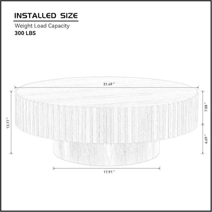 31.49" Matt Round Coffee Table, Nesting Pedestal Coffee Tables for Living Room Farmhouse Mid Century Modern Coffee Table