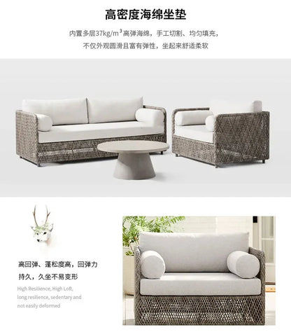Southeast Asian Style Outdoor Rattan Sofa for Courtyard, Balcony, Garden, Terrace, Designer Sunroom, Leisure Rattan Sofa