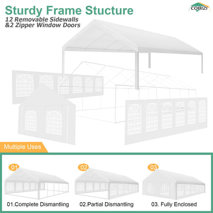 20×40FT Party Tent Heavy Duty, Wedding Tent, Event Tent for Parties, with 8 Removable Sidewalls,20×40FT Tent Carpas Para Fiestas