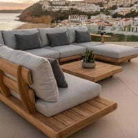 Modern solid wood furniture with cushions Sofa set Living room Garden courtyard Hotel combination L shape