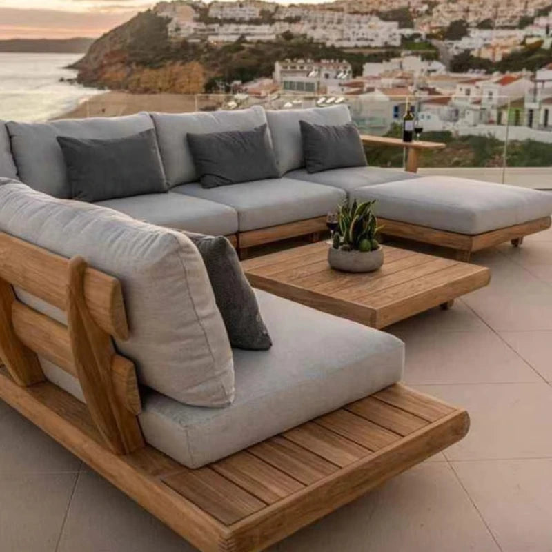 Modern solid wood furniture with cushions Sofa set Living room Garden courtyard Hotel combination L shape