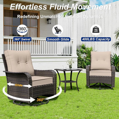 9-Piece Outdoor Patio Furniture Set with 2 Swivel Chairs and Sectional Sofa for Conversations in Brown