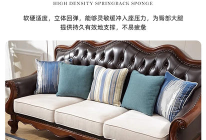 4*American all-solid wood leather sofa European double triple retro modern simple