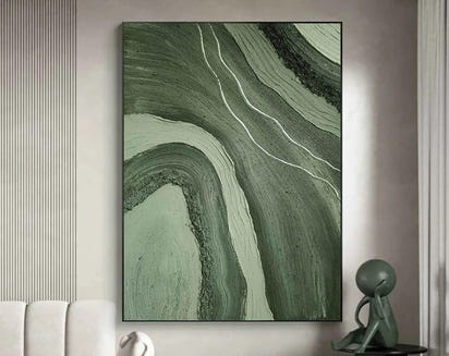 Golden green minimalist abstract art canvas painting, high-quality wall painting poster printing, living room bedroom porch h