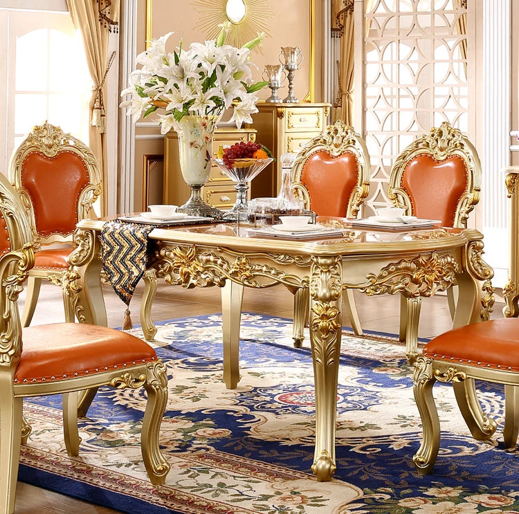 European dining table, all solid wood oval square table, champagne gold, square dining table