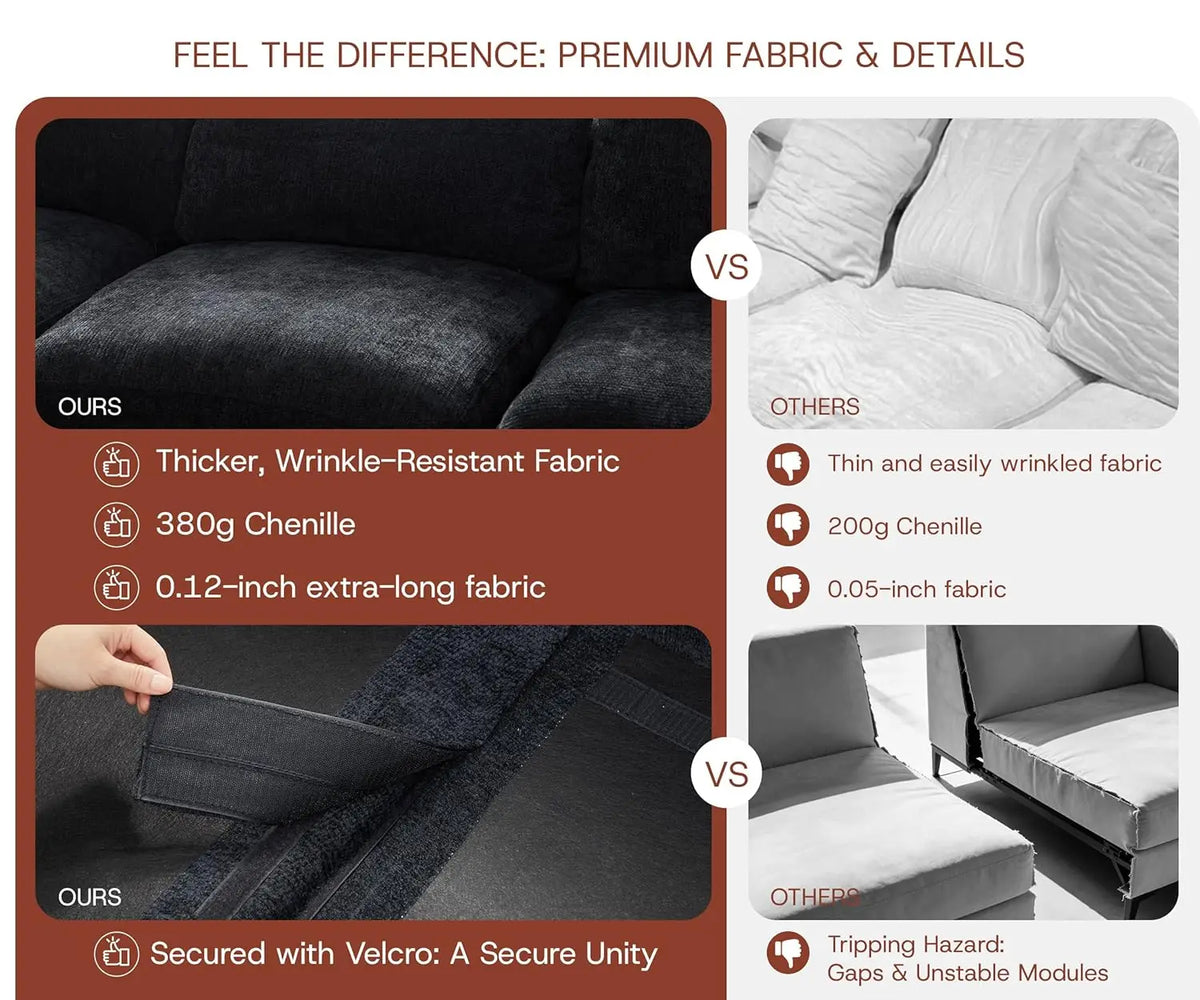 110''Oversized Modular Sectional Sofa Chenille Deep Seat Memory Foam L Shape Ottoman 2 Pillows Washable Cover Living Room Custom