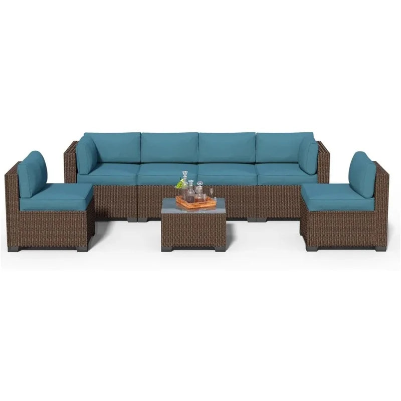 Outdoor Patio Furniture Set, Rattan Sectional Sofa, Conversation Set with Waterproof Cushion and Coffee Table