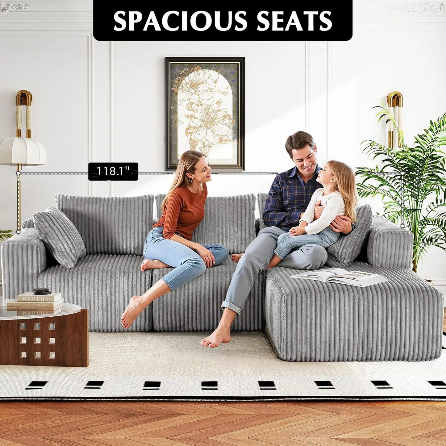 Modular Sectional Sofa for Living Room L Shaped Boneless Couch, Sofa Bed Memory Foam Couches with Chaise