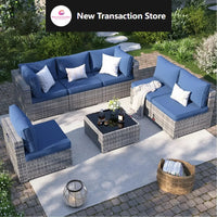 Patio Furniture Set,, All-Weather Wicker Patio Conversation Sets for Backyard (Grey with Navy Cushion)