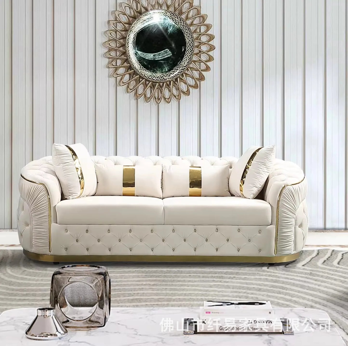 American fabric pull-up sofa, European light luxury velvet living room fashion simple straight sofa combination factory