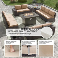 13-Piece Outdoor Patio Furniture Set with 43-Inch Gas Propane Fire Pit Table and Rattan Sectional Sofa