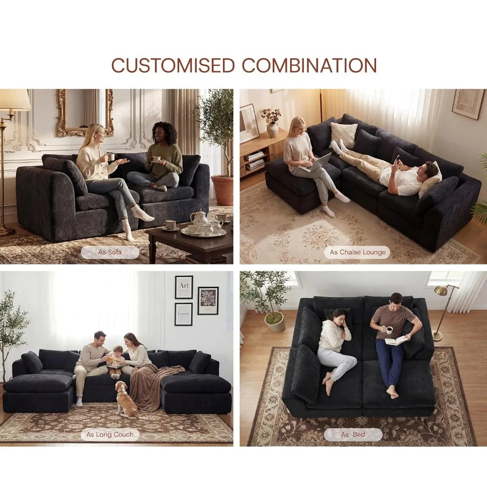 110''Oversized Modular Sectional Sofa Chenille Deep Seat Memory Foam L Shape Ottoman 2 Pillows Washable Cover Living Room Custom