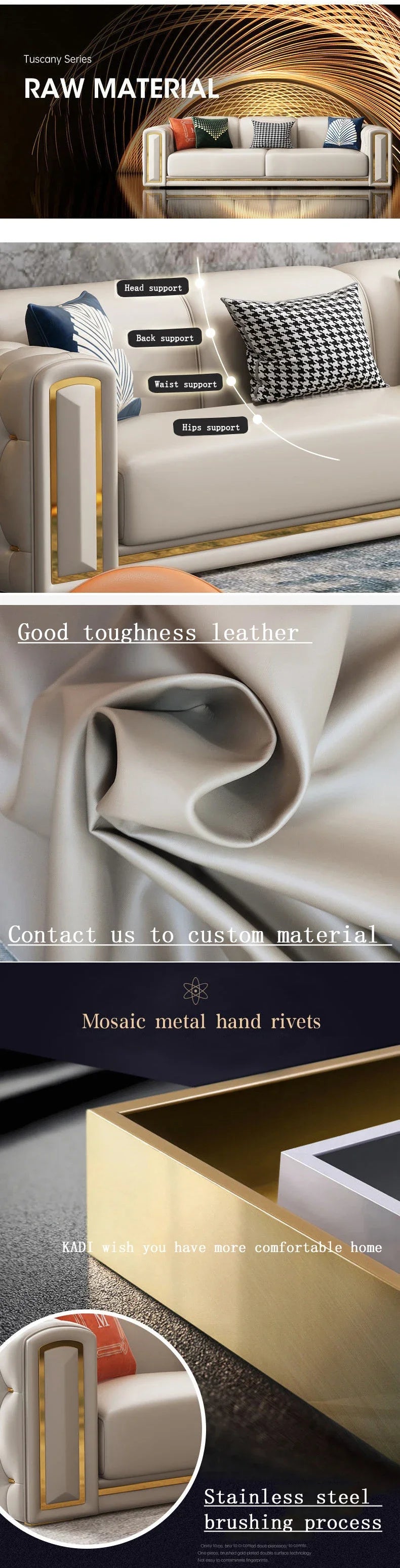 Italian light luxury sofa living room leather sofa first layer cowhide buckle design luxury combination sofa size apartment