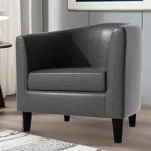 Living Room Chairs with Soft Padded, Barrel Chairs with Solid Wood Legs, Easy Assembly, Leather Chair for Living Room/Bedroom/Re