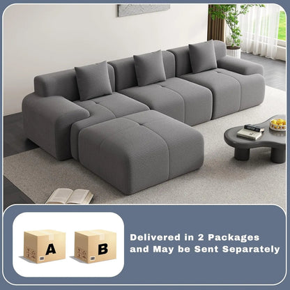 120" Cloud Modular Sectional Couch,Boneless Sofa,L-Shape Upholstered Sofas with Deep Seat,Modern Cozy Corduroy, Customized