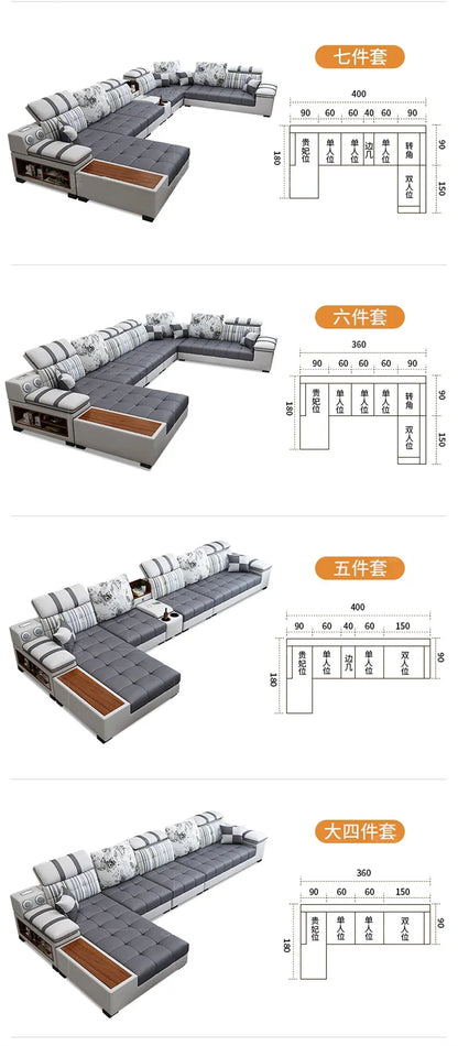 Nordic Luxury Technology Cloth Sofa for Living Room Furniture Modern Living Room Sofa Combination Large Apartment Sofa Set u