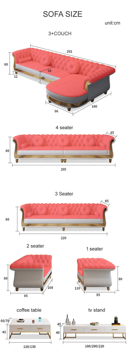 New Design Modern Royal Luxury Chesterfield Leather Sofa Set for Home Hotel Living Room Salon Sofa Furniture