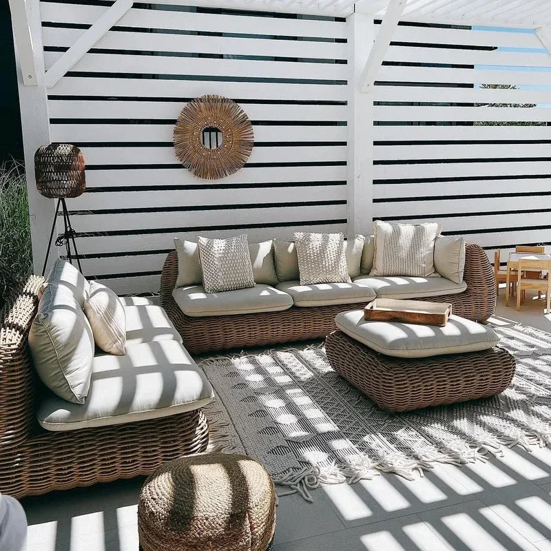 Outdoor rattan woven sofa, balcony, courtyard sofa, coffee table, outdoor rattan woven furniture