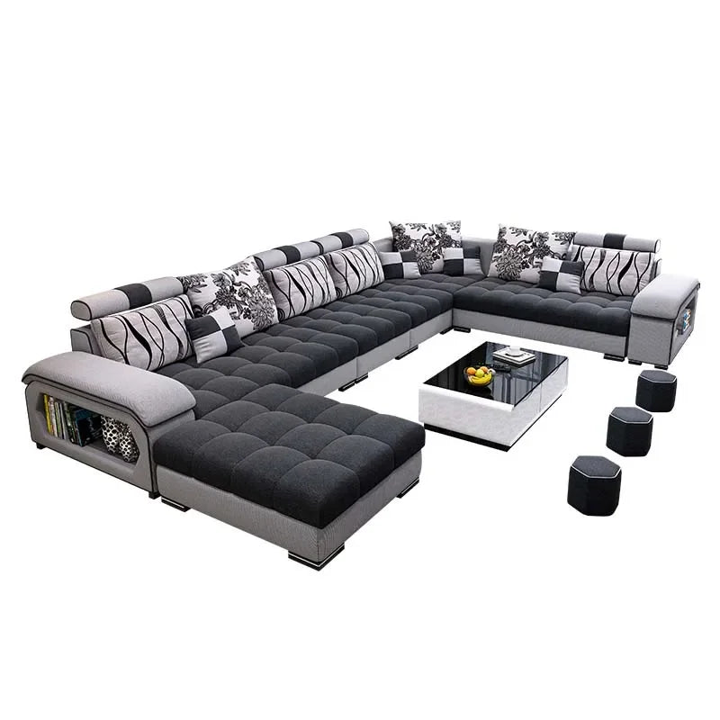 l # Modern Living Room Sectional Sofa U Shape 7 Seater Fabric Couch Luxury Sofa Set Multifunctional Corner Sofa With Usb Speaker