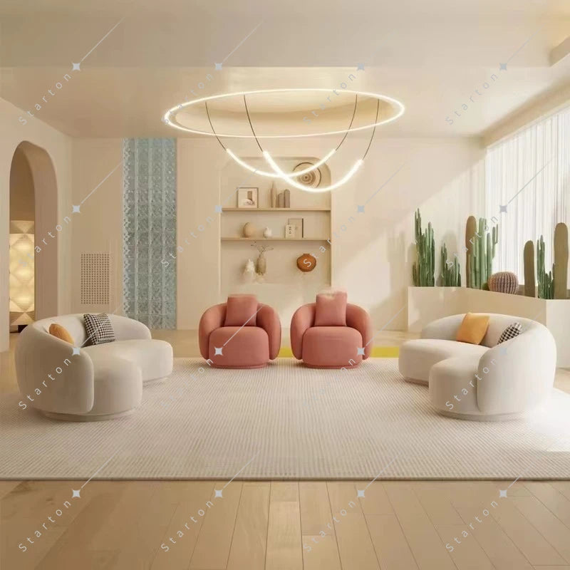 New Design White Long Curved Sofa Luxury Lambswool Fabric Corner Sofa Modern Living Room Upholstery Velvet Sofa Set Furniture