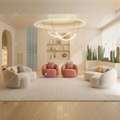 New Design White Long Curved Sofa Luxury Lambswool Fabric Corner Sofa Modern Living Room Upholstery Velvet Sofa Set Furniture