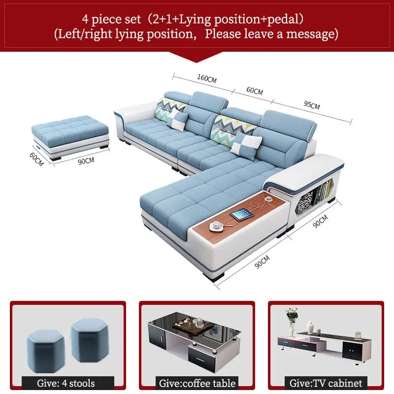 For living room minimalist modern large unit furniture set combination cotton and linen 2024 new technology fabric sofa
