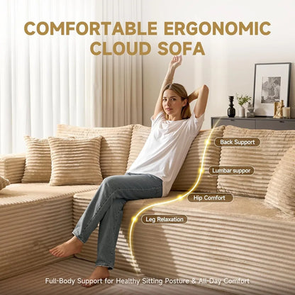 108" Luxury Modular Cloud Sofa – 100% High-Density Foam Sectional, Oversized Convertible L-Shaped Sofa Bed with Plush Fabric