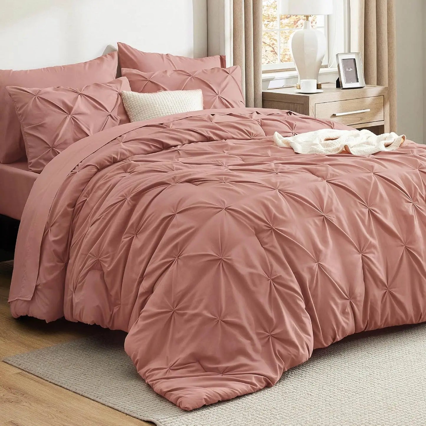 California King Comforter Set Dusty Pink Bed in a Bag California King 7 Pieces GentleSoft™ Pintuck Bed Set Gift for Family Pinch